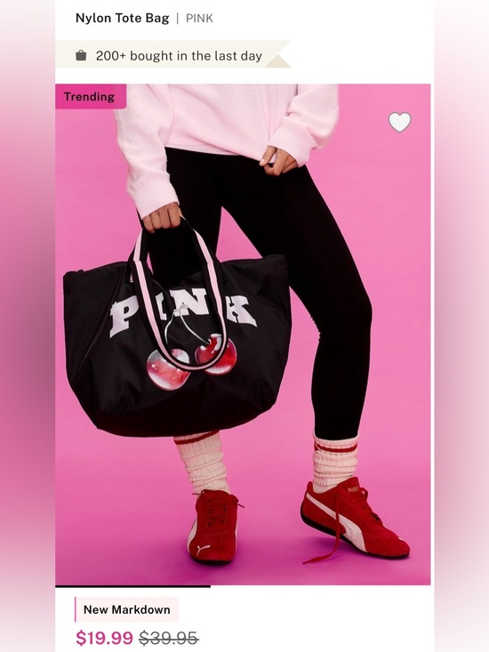 PINK Victoria's Secret Handbags - PINK Victoria's Secret Black Tote with Cherry Graphic and Pink Trim